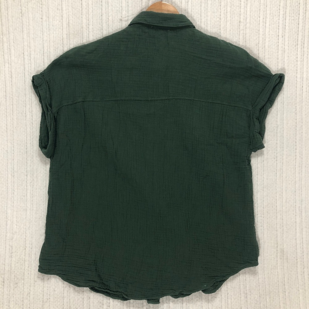 Jessica Simpson Womens Forest Green Cotton Gauze Short Sleeve Button Down M - Picture 6 of 8